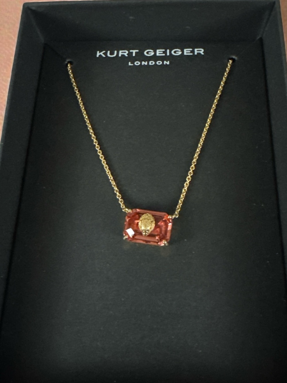 Kurt Geiger Gold-tone Necklace with Rose colored pendant NIB
